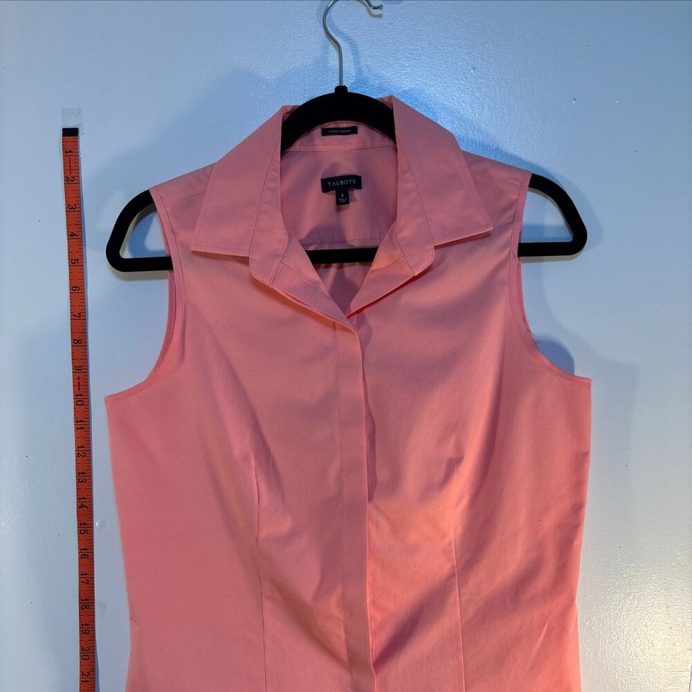 Talbots Sleeveless Blouse Woman' peach button up wrinkle resistant office layers